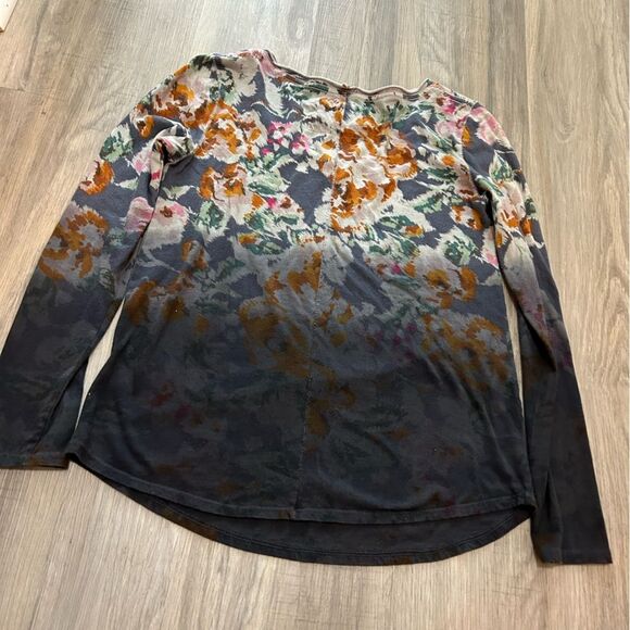 Anthropologie Pure + Good Top Scoop Neck Floral Ombré Grey Pattern - Picture 7 of 8